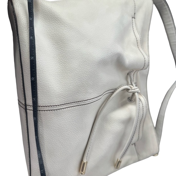 Cole Haan Hobo Leather Handbag White Reily Zip Drawstring Medium Shoulder Purse - Picture 10 of 11